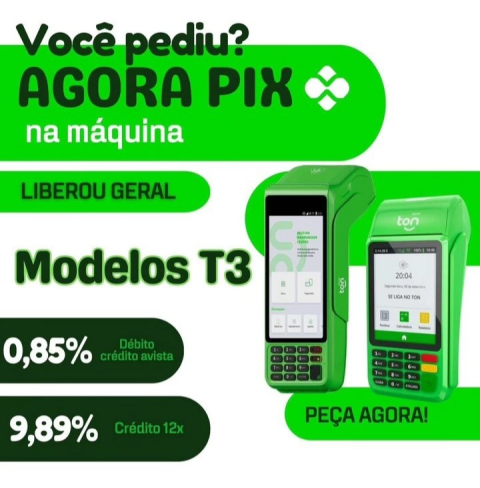 Maquininha de cartão Ton 0,85%de taxa no débito e crédito sem aluguel.